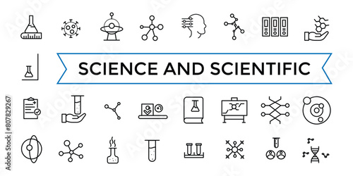 Science and scientific activity icon set. minimal line web icon set. Outline icons pack. Icon collection. Editable vector icon and illustration.