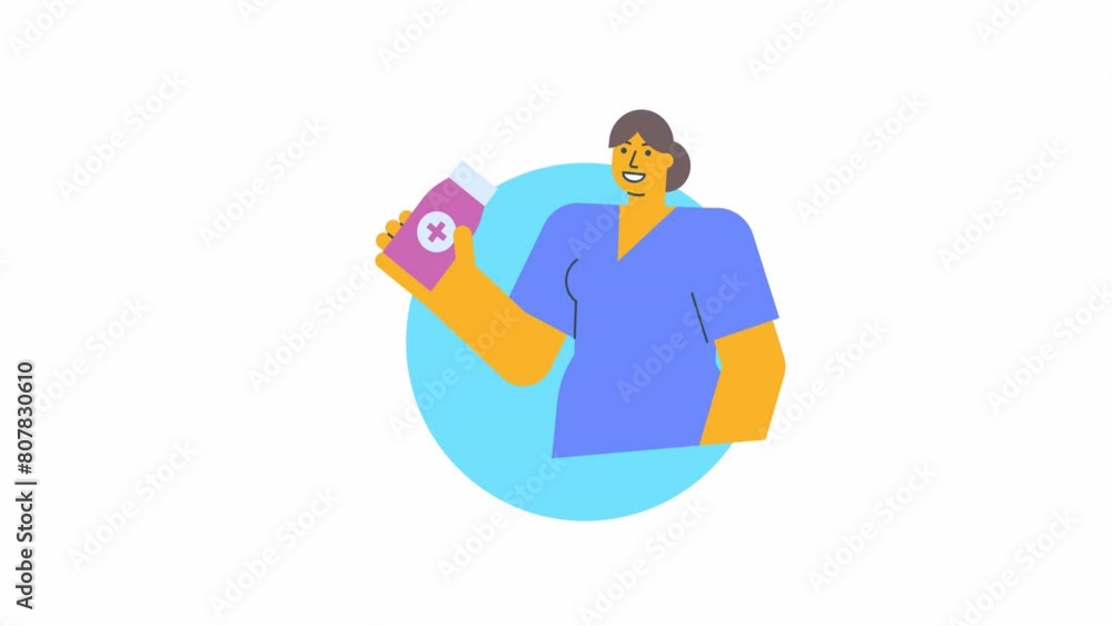 Icon nurse holding bottle with pills and smiles. Alpha channel Icon nurse holding bottle with pills and smiles. Alpha channel