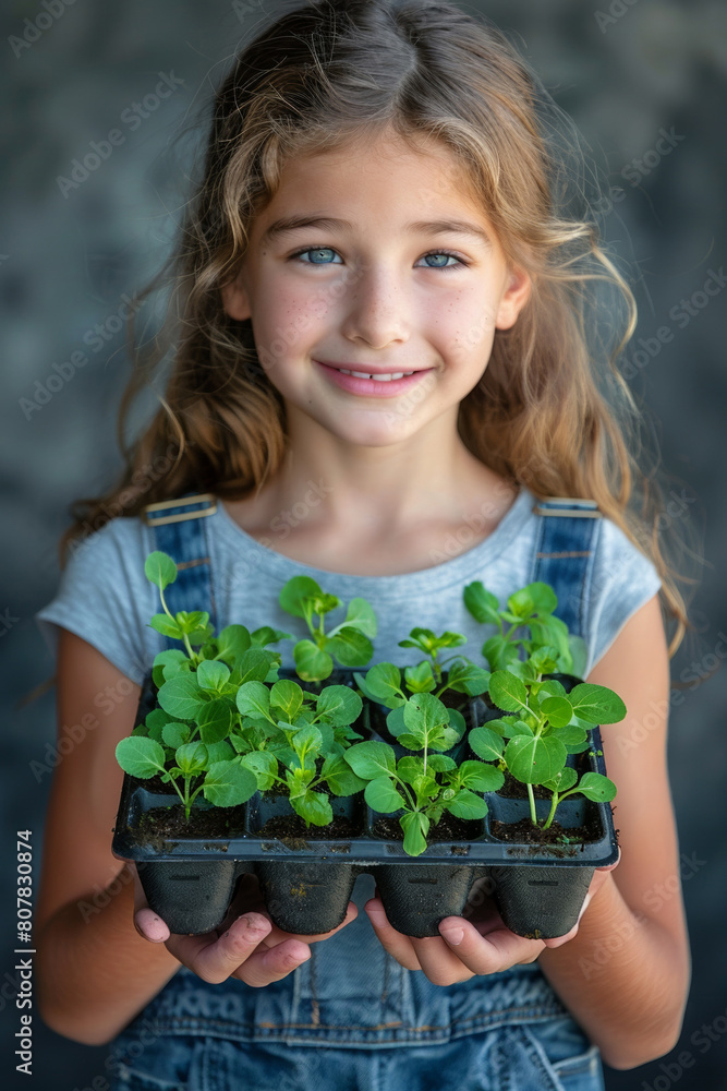 A young girl carefully tends to seedlings in pots, embracing nature and gardening. A young girl carefully tends to seedlings in pots, embracing nature and gardening.