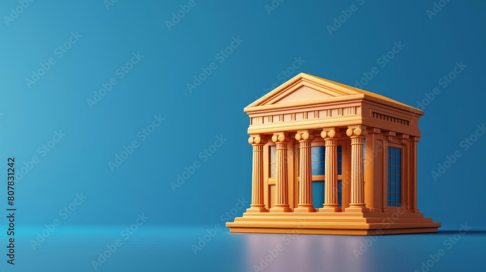 Obraz premium Contemporary 3D icon of a claystyle bank building, suitable for finance and banking banners, designed with space for promotional text.