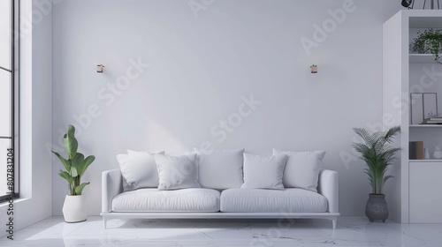 White wall living room have sofa and decoration,3d rendering 
