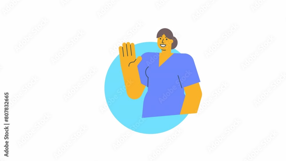 Icon nurse waves hand and smiles. Alpha channel Icon nurse waves hand and smiles. Alpha channel