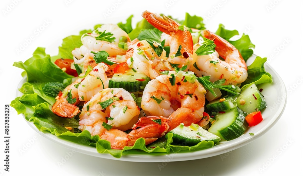 Fresh shrimp salad with mixed greens and vegetables Fresh shrimp salad with mixed greens and vegetables