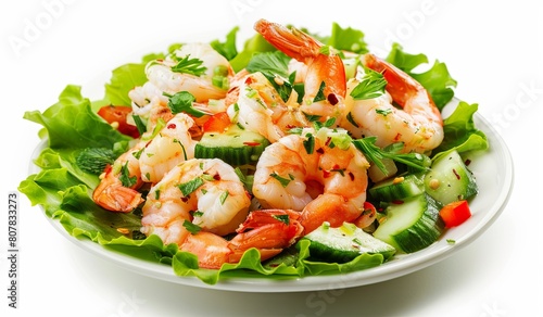 Fresh shrimp salad with mixed greens and vegetables