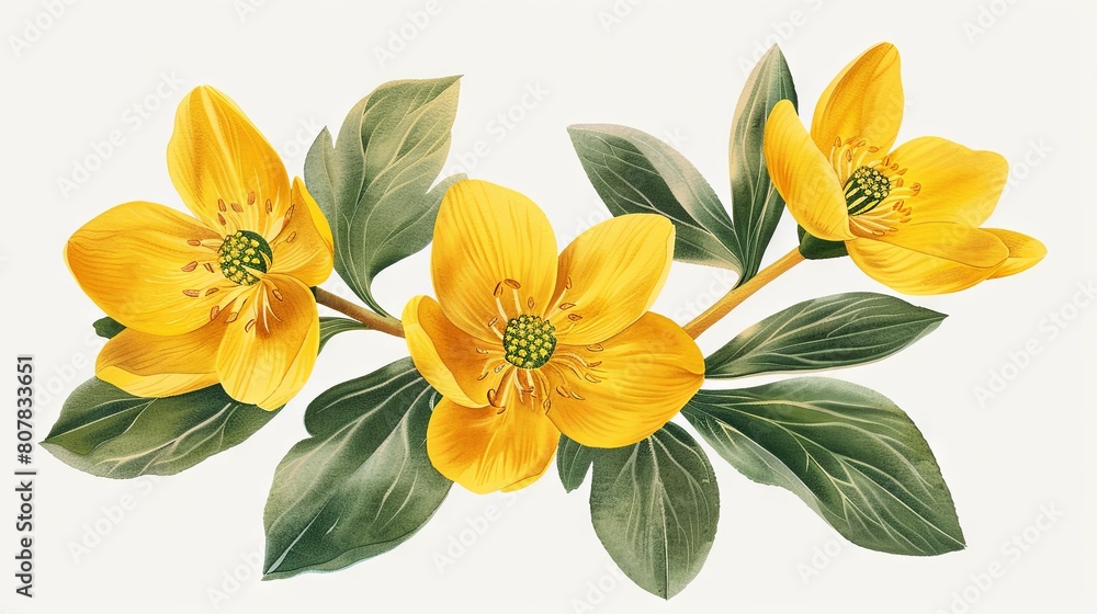 Vibrant yellow spring blossoms with lush green foliage