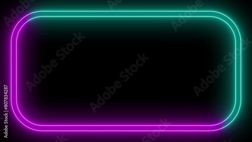 Neon Frame. Abstract Neon Frame Blue and Purple Looped Animation. LED Frame with Space. Glowing Line Loop.