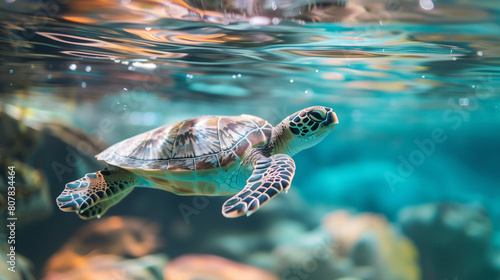 baby sea turtle swimming in the sea