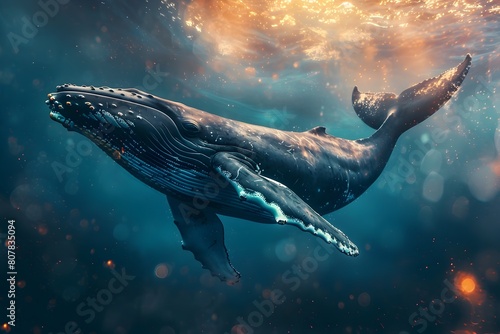 Majestic Whale Diving Through Cosmic Oceanic Realms