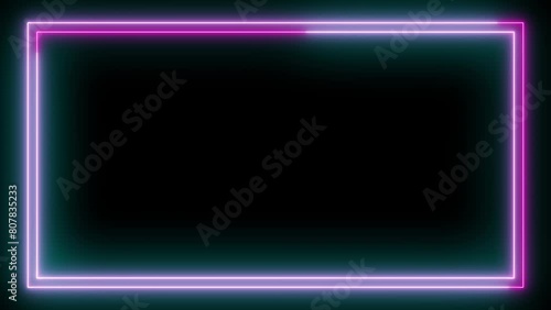 Animated neon glowing frame background. Colorful laser show seamless loop 4K border. Futuristic light effect isolated on black. VJ backdrop for club, show, music video, presentation. 3D animation	
