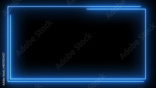 Animated neon glowing frame background. Colorful laser show seamless loop 4K border. Futuristic light effect isolated on black. VJ backdrop for club, show, music video, presentation. 3D animation	