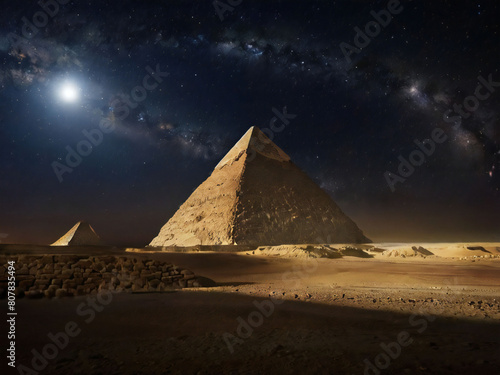 Starry sky and egyptian pyramids