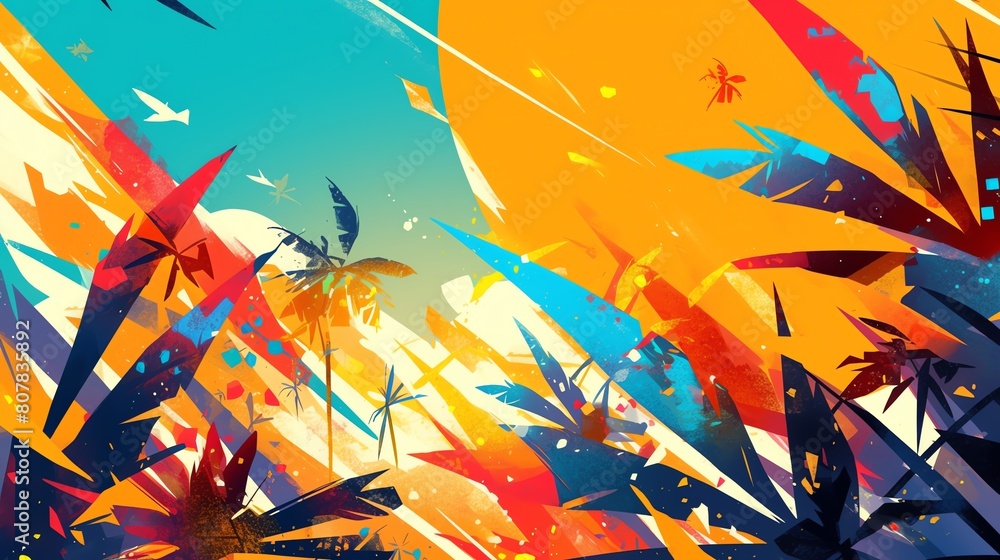 Vibrant summer abstract backdrop with energetic brush strokes