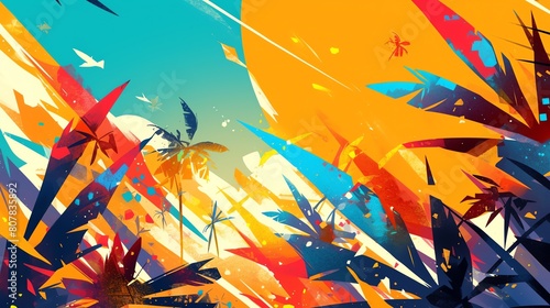 Vibrant summer abstract backdrop with energetic brush strokes