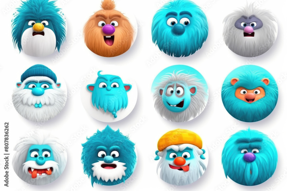 Fototapeta premium A variety of stylized cartoon monster faces exhibiting different expressions and personalities