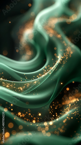 abstract fractal green wave pattern with gold lines
