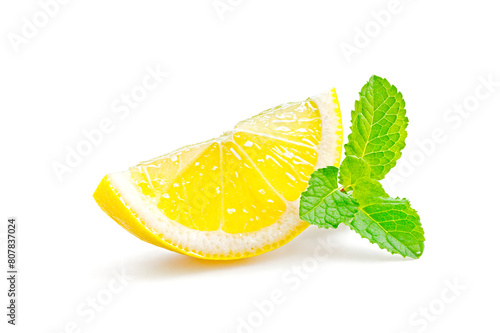 Lemon and mint isolated on white background. 