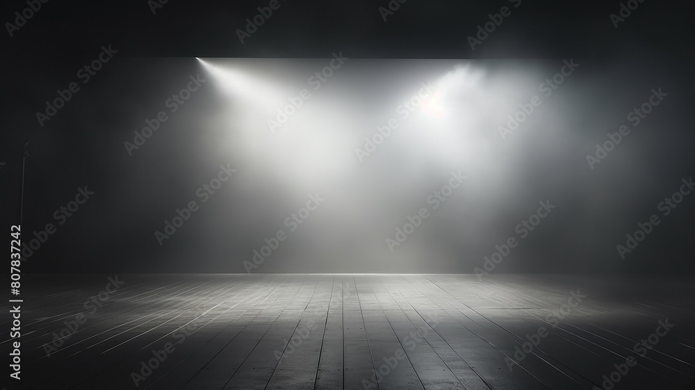 a scene at a concert or theater with rays of light in stage smoke, black and white style a scene at a concert or theater with rays of light in stage smoke, black and white style