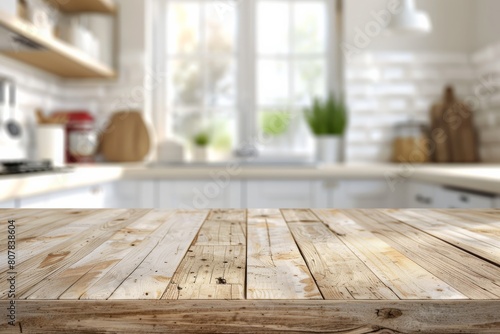 Wooden Counter n Blurred Kitchen Background © Kamil