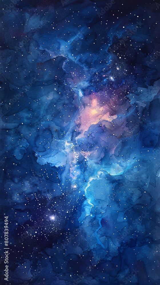 Fototapeta premium a stunning watercolor of space, showcasing stars and the Leo constellation, rendered on textured watercolor paper for a beautiful effect