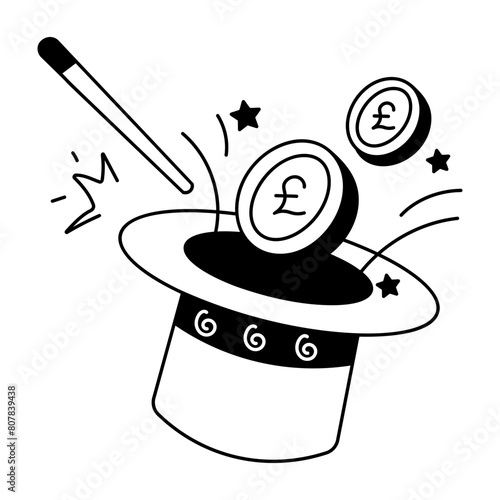 Premium doodle style icon of money trick 