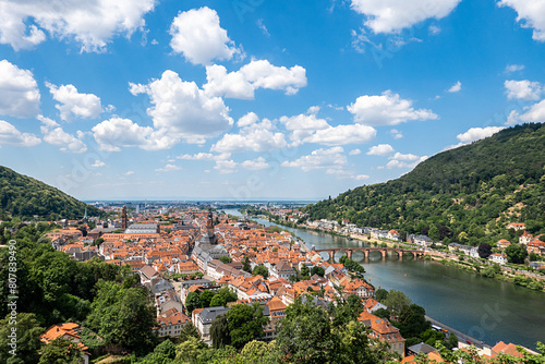 Heidelberg aerial view of old town river and bridge, Germany. Aerial View of Heidelberg, Germany Old Town.