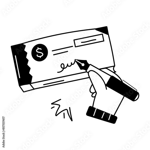 Get this doodle icon of signing cheque