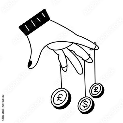 A trendy doodle icon of money manipulation 