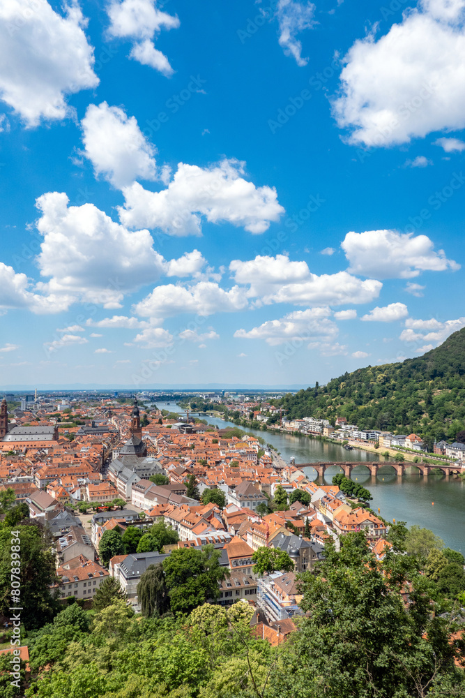 Heidelberg aerial view of old town river and bridge, Germany. Aerial View of Heidelberg, Germany Old Town.