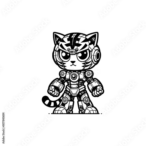 cool robot mechanic tiger idle pose vector illustration