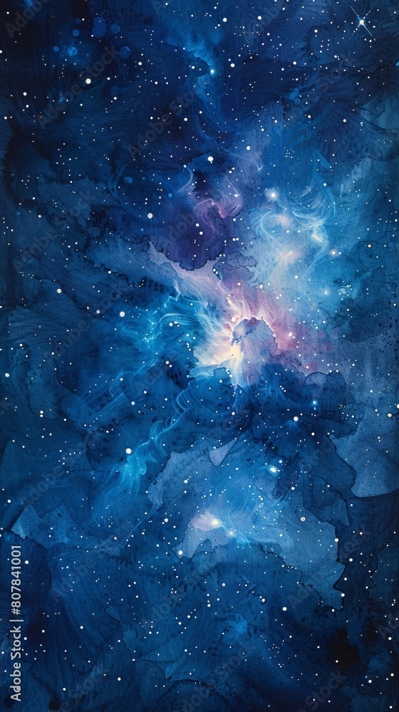 Fototapeta premium a mesmerizing watercolor painting capturing the essence of space, featuring stars and the Cancer constellation. Embrace the beauty of watercolor with textured paper