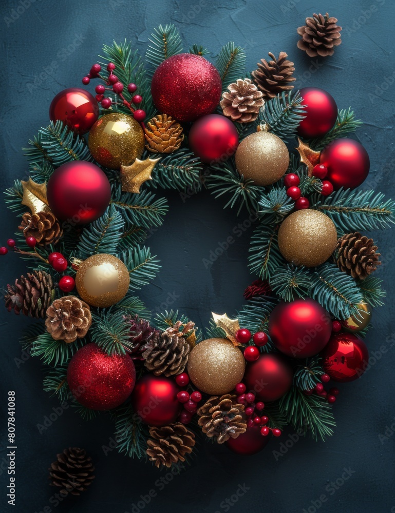 christmas wreath on dark background