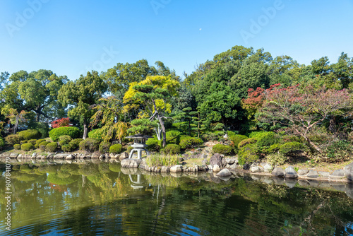 Beautiful calm scene in spring Japanese garden in osaka  Japan