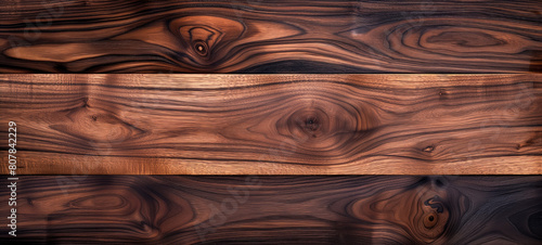 Close-up of polished wooden surface with natural wood grain patterns © thodonal