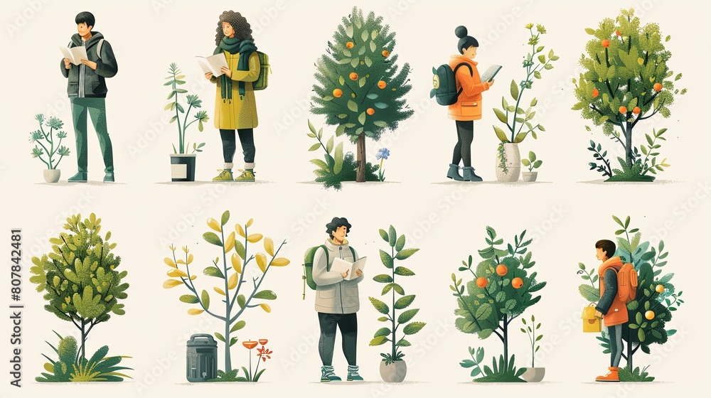 Naklejka premium Drawings showing planting trees and reducing global warming in all areas covered with green areas and renewable energy.