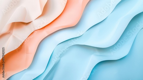 Abstract background with smooth waves of paper of pastel palette and soft colors