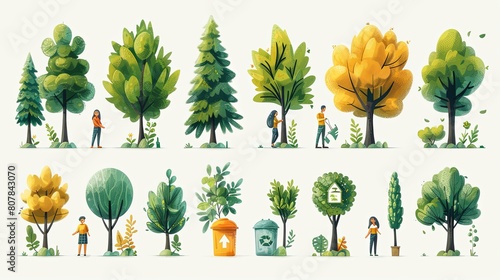 Drawings showing planting trees and reducing global warming in all areas covered with green areas and renewable energy. photo