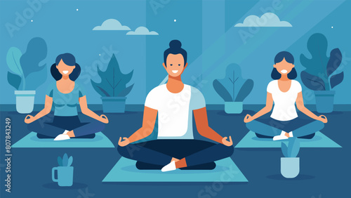 A quiet and serene atmosphere with participants in deep concentration as they move through their practice during the silent yoga marathon.. Vector illustration