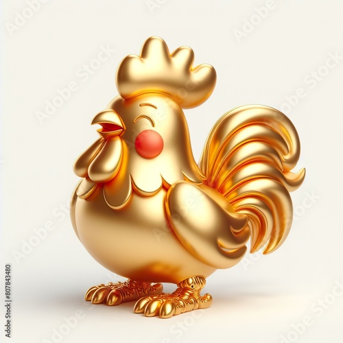 a 3d gold rooster with happy face, white background © JetHuynh