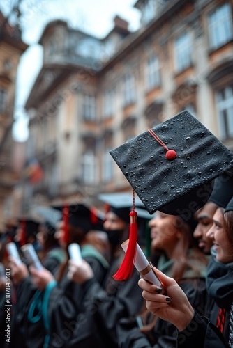 group of students wearing graduation hats and cap at the university