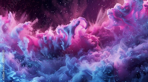 Foam Party background, Pink and Blue Clouds of soap suds on dance floor photo