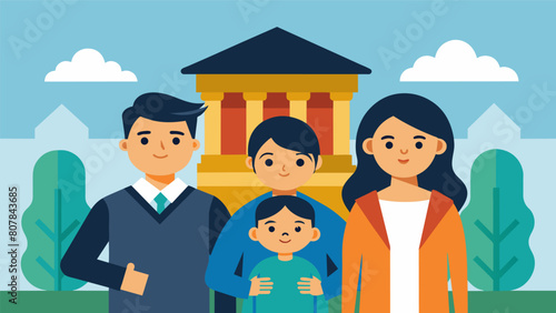 A family of immigrants proudly watches as their child becomes the first in their family to attend college a tangible result of their emotional and. Vector illustration