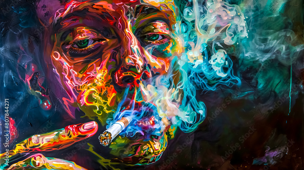 Fototapeta premium Psychedelic portrait of a person smoking