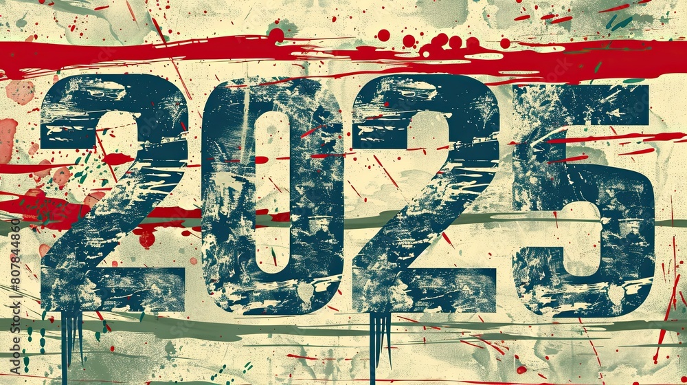 Naklejka premium Grunge-style number 2025 with paint splatters
