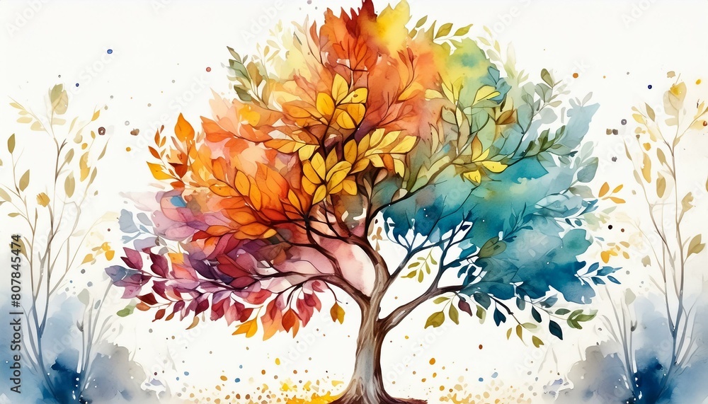 Chromatic Elegance: Vibrant Leaves on Canvas