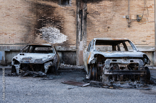two cars burned