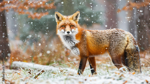 Red fox Vulpes Vulpes on winter forest meadow © naeem