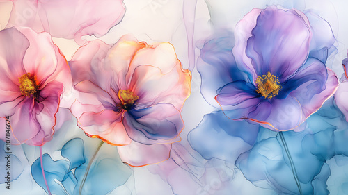 Close up of beautiful summer flowers in colorful pastel blue, pink, purple and gold. Marble Floor Texture. Particle pattern. Interior marble for floor. © Furkan
