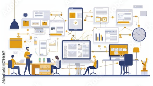 Productive Workflow Organization - Concept illustrations. Collection of scenes with people organizing and improving their workflow and workplace. Vector illustration