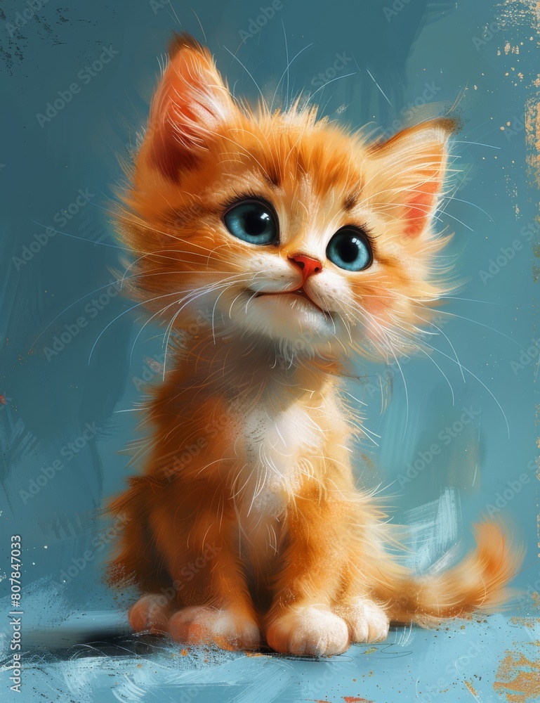 portrait of a ginger kitten on a gray background