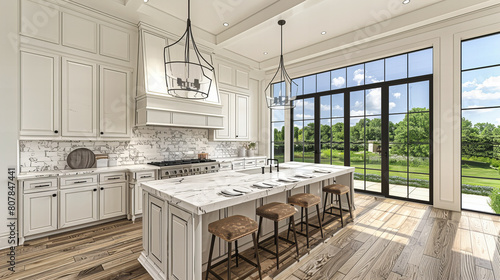 Modern Kitchen with Stainless Steel Appliances and Marble Countertop, Luxurious Home Interior with Elegant Design